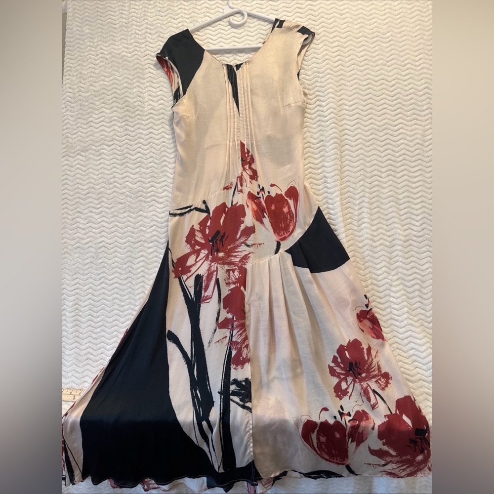 Manila Grace Women Dress Flower Burgundy, Cream, Black  40 Italian 100% Viscose